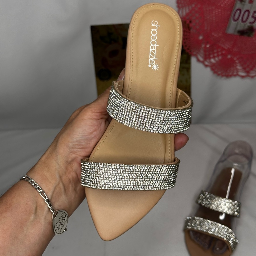 NW/OT ShoeDazzle Slide Sandals with Silver Crystal Straps Size 5.5 - Picture 6 of 10